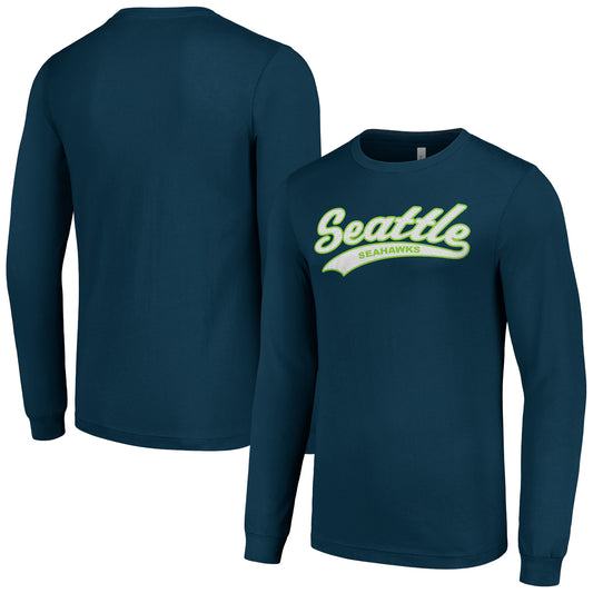 Men's Starter College Navy Seattle Seahawks Tailsweep Long Sleeve T-Shirt