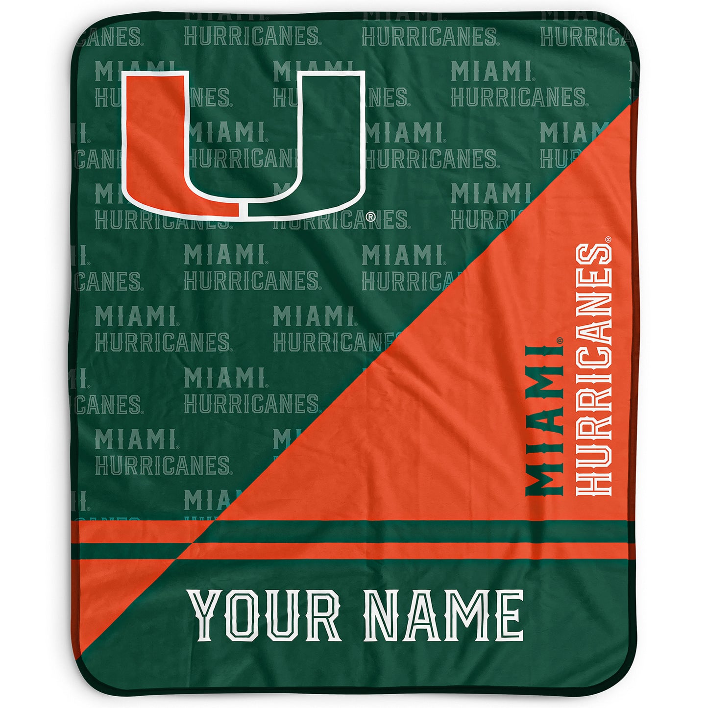 Pegasus Miami Hurricanes 50" x 60" Split Wordmark Personalized Fleece Blanket