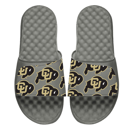 Men's ISlide Gray Colorado Buffaloes Primary Logo Pattern Slide Sandals