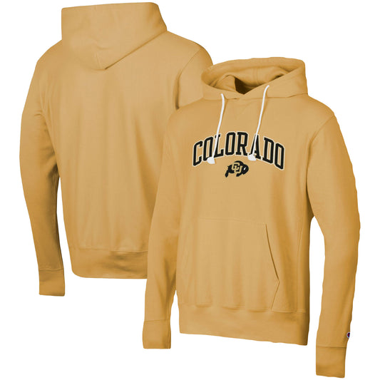 Men's Champion Gold Colorado Buffaloes Skinny Arch Over Vintage Wash Pullover Hoodie