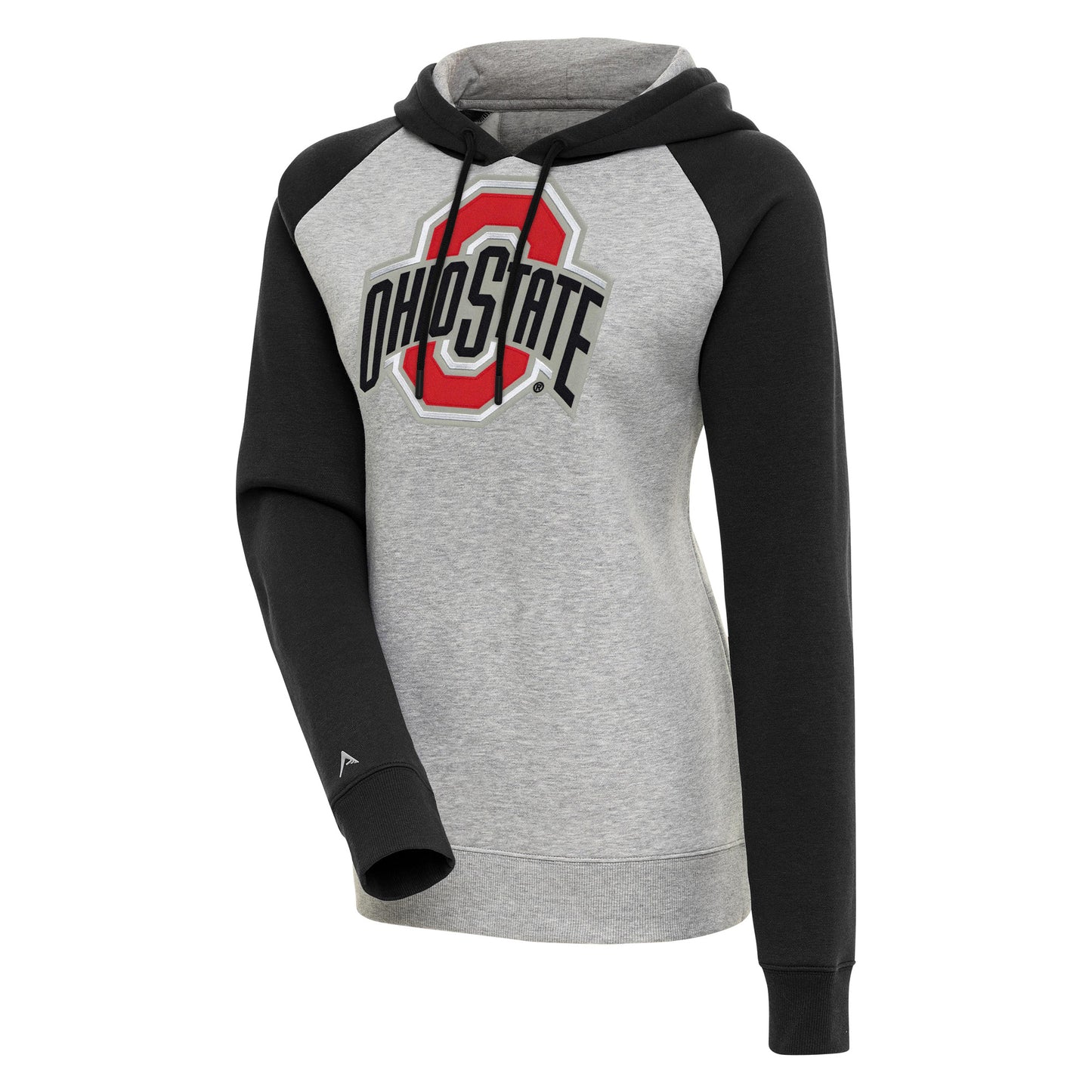 Women's Antigua Heather Gray/Black Ohio State Buckeyes Victory Raglan Sleeve Pullover Hoodie