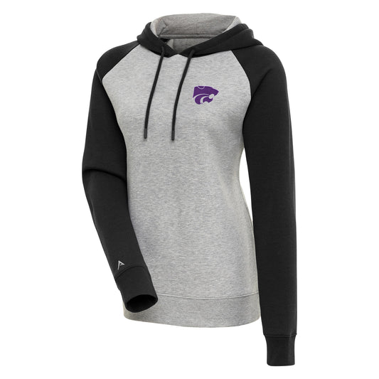 Women's Antigua Heather Gray/Black Kansas State Wildcats Victory Raglan Sleeve Pullover Hoodie