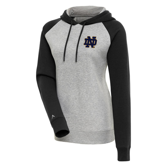 Women's Antigua Heather Gray/Black Notre Dame Fighting Irish Victory Raglan Sleeve Pullover Hoodie