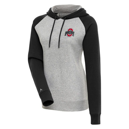 Women's Antigua Heather Gray/Black Ohio State Buckeyes Victory Raglan Sleeve Pullover Hoodie