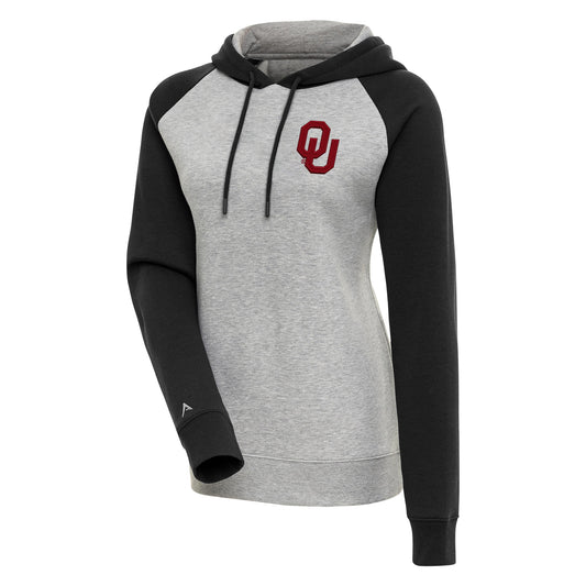 Women's Antigua Heather Gray/Black Oklahoma Sooners Victory Raglan Sleeve Pullover Hoodie