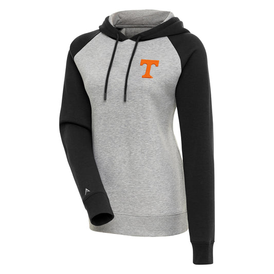 Women's Antigua Heather Gray/Black Tennessee Volunteers Victory Raglan Sleeve Pullover Hoodie