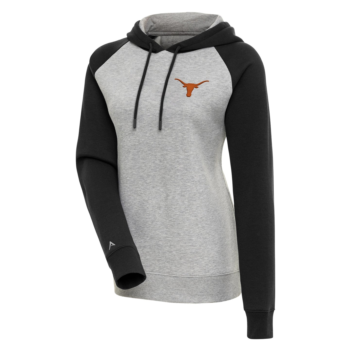 Women's Antigua Heather Gray/Black Texas Longhorns Victory Raglan Sleeve Pullover Hoodie