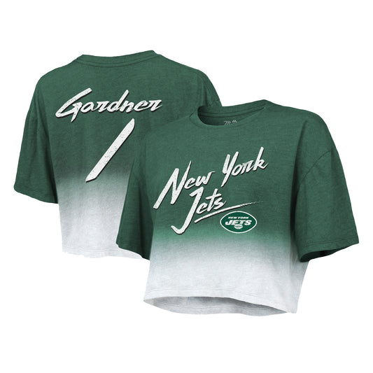 Women's Majestic Threads Ahmad Sauce Gardner Green/White New York Jets Dip-Dye Player Name & Number Crop Top