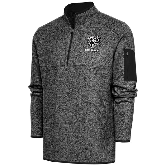 Men's Antigua Heather Black Chicago Bears Metallic Logo Fortune Quarter-Zip Pullover Jacket