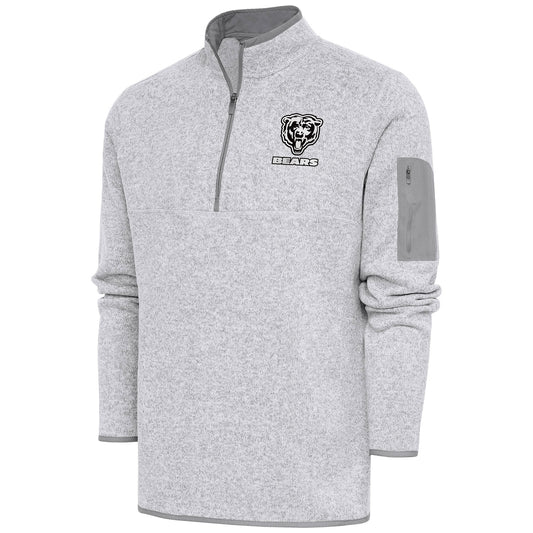 Men's Antigua Heather Gray Chicago Bears Metallic Logo Fortune Quarter-Zip Pullover Jacket