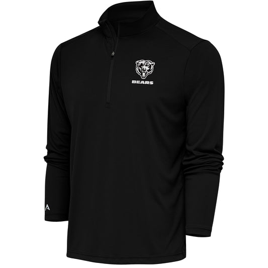 Men's Antigua Black Chicago Bears Metallic Logo Tribute Quarter-Zip Pullover Top