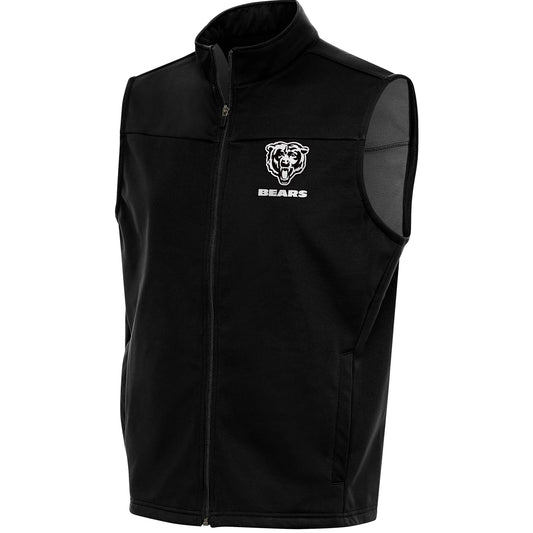 Men's Antigua Black Chicago Bears Metallic Logo Links Full-Zip Golf Vest