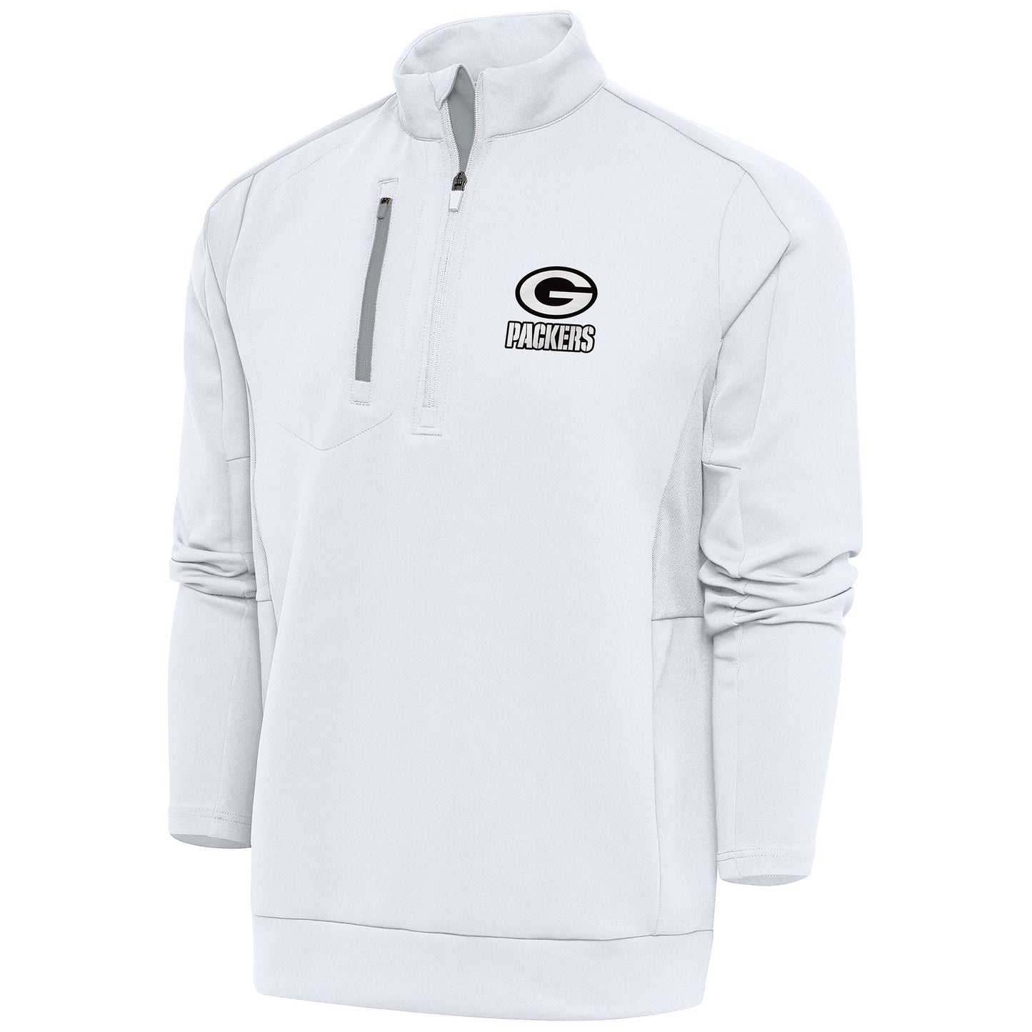 Men's Antigua White Green Bay Packers Metallic Logo Generation Quarter-Zip Pullover Top