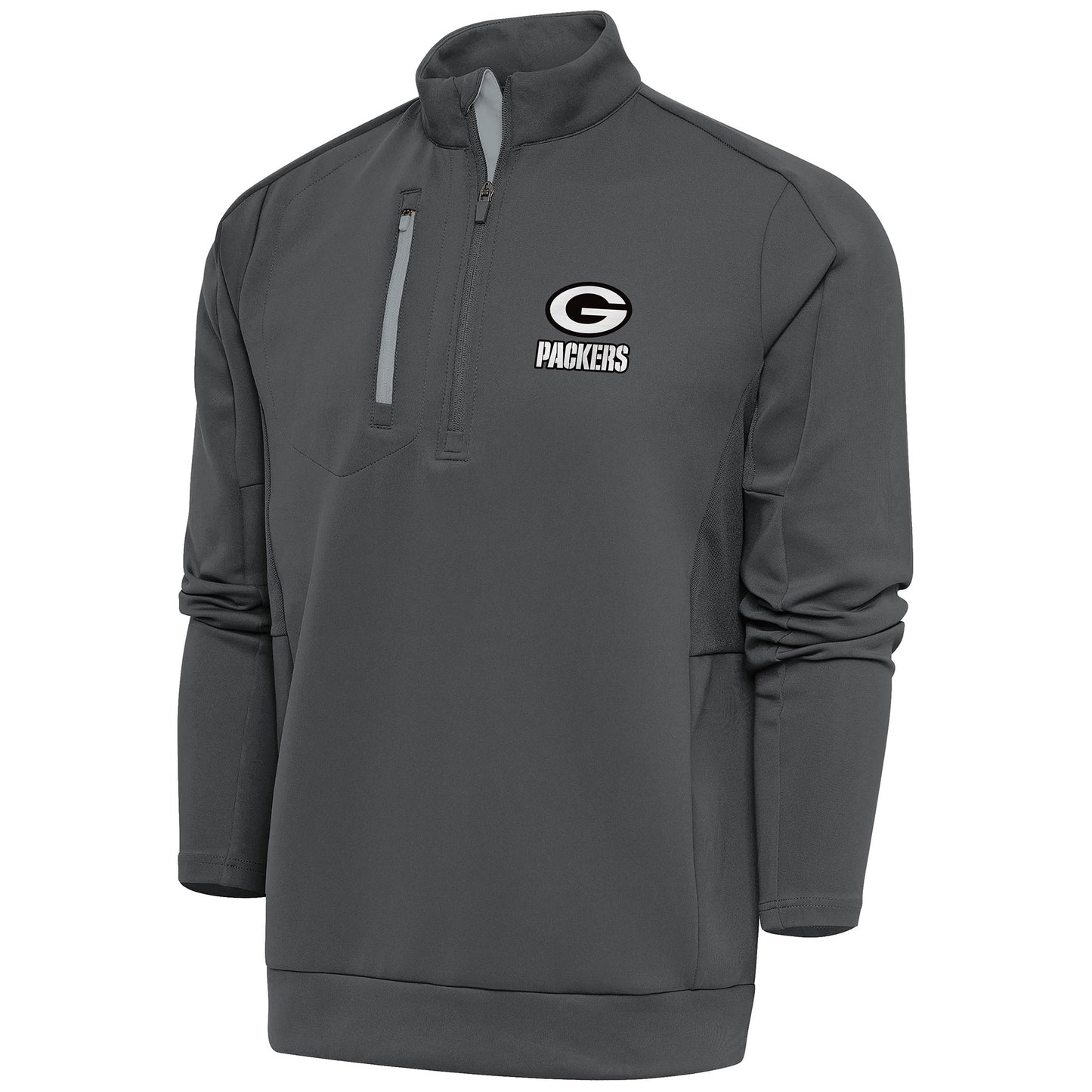 Men's Antigua Pewter Green Bay Packers Metallic Logo Generation Quarter-Zip Pullover Top