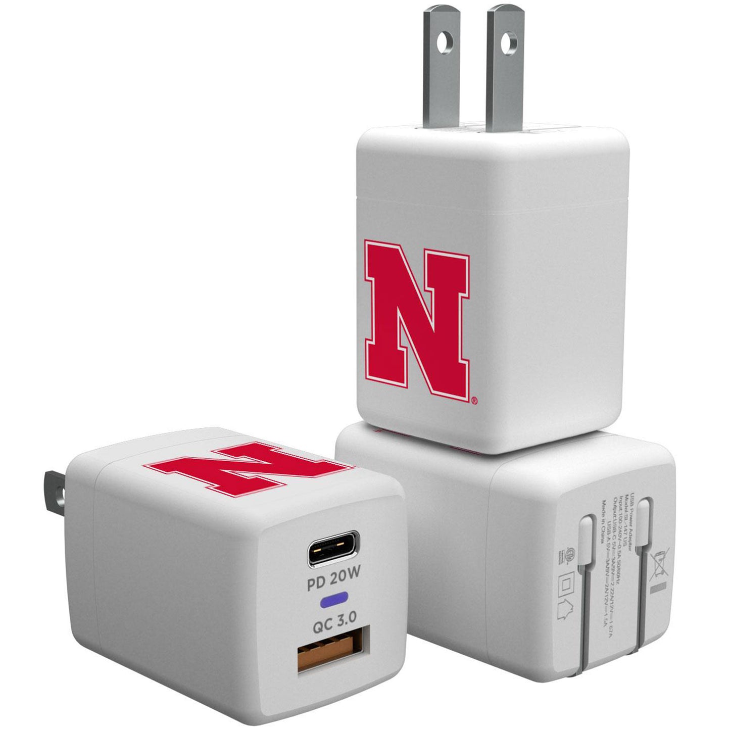 Keyscaper White Nebraska Huskers USB A/C Charger