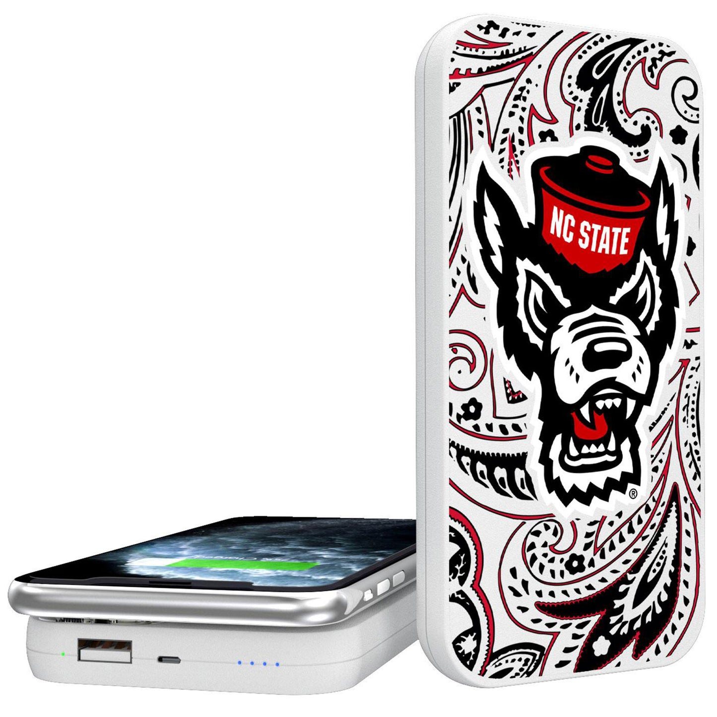 Keyscaper White NC State Wolfpack 5000mAh Wireless Power Bank
