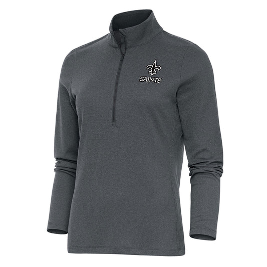 Women's Antigua  Heather Charcoal New Orleans Saints Brushed Metallic Epic Half-Zip Pullover Top