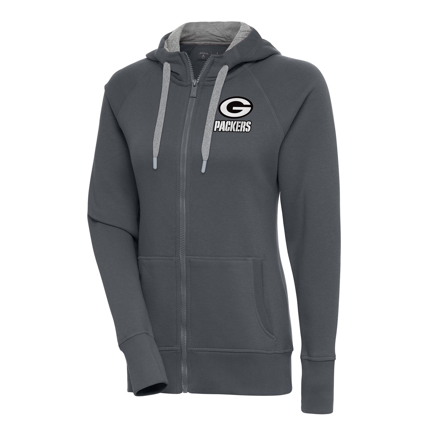 Women's Antigua  Charcoal Green Bay Packers Brushed Metallic Victory Full-Zip Hoodie