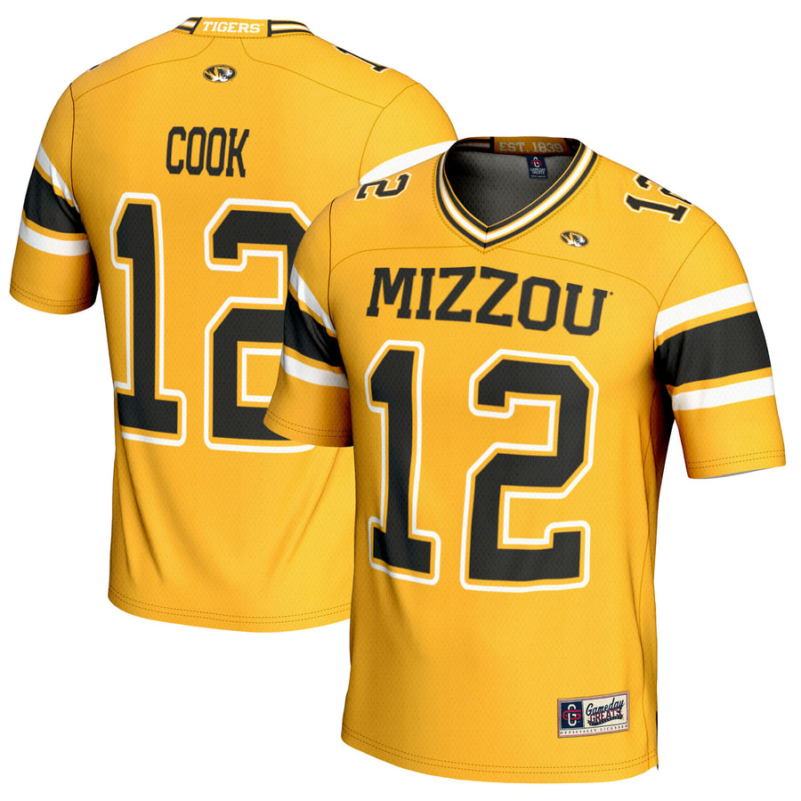 Men's GameDay Greats Brady Cook Gold Missouri Tigers NIL Player Football Jersey