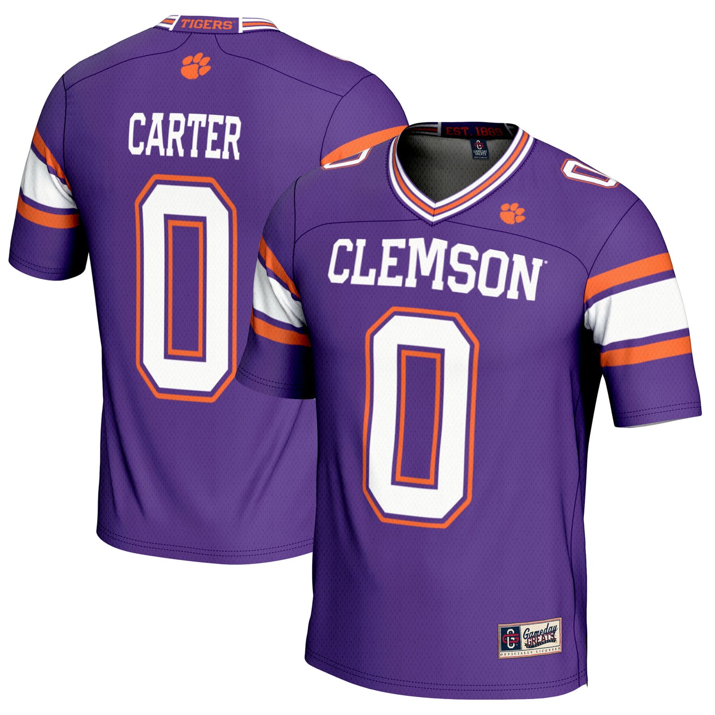 Men's GameDay Greats Barrett Carter Purple Clemson Tigers NIL Player Football Jersey