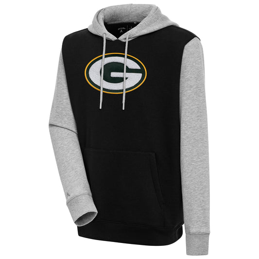 Men's Antigua  Black Green Bay Packers Victory CB Chenille Pullover Hoodie