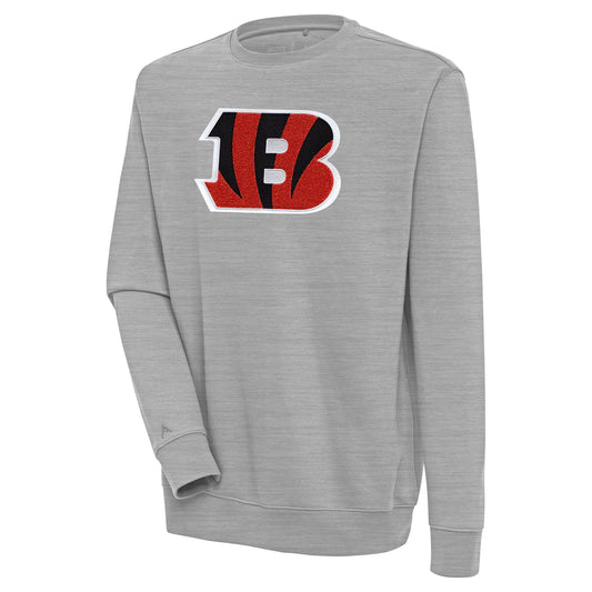 Men's Antigua  Heather Gray Cincinnati Bengals Victory Crewneck Pullover Sweatshirt