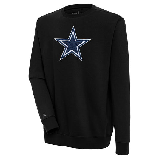 Men's Antigua  Black Dallas Cowboys Victory Crewneck Pullover Sweatshirt