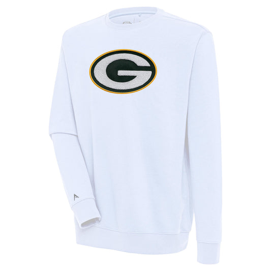 Men's Antigua  White Green Bay Packers Victory Crewneck Pullover Sweatshirt