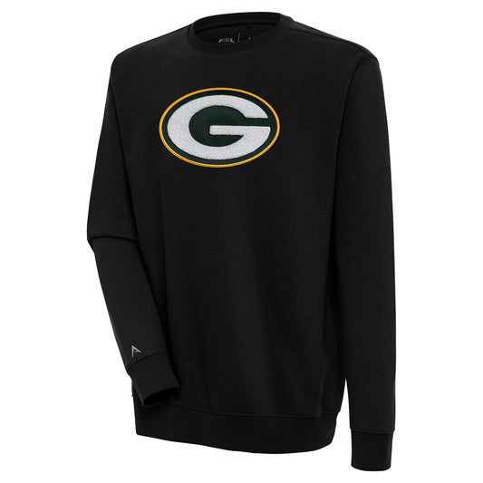 Men's Antigua  Black Green Bay Packers Victory Crewneck Pullover Sweatshirt