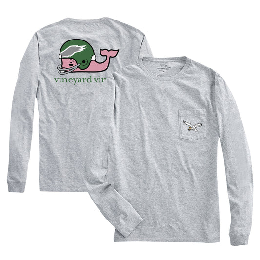 Men's Vineyard Vines Heather Gray Philadelphia Eagles Gridiron Classics Throwback Helmet Long Sleeve T-Shirt