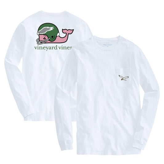 Men's Vineyard Vines White Philadelphia Eagles Gridiron Classics Throwback Helmet Long Sleeve T-Shirt