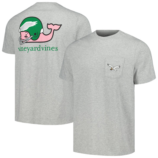 Men's Vineyard Vines Heather Gray Philadelphia Eagles Throwback Helmet Pocket T-Shirt