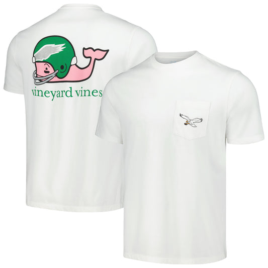 Men's Vineyard Vines White Philadelphia Eagles Throwback Helmet Pocket T-Shirt