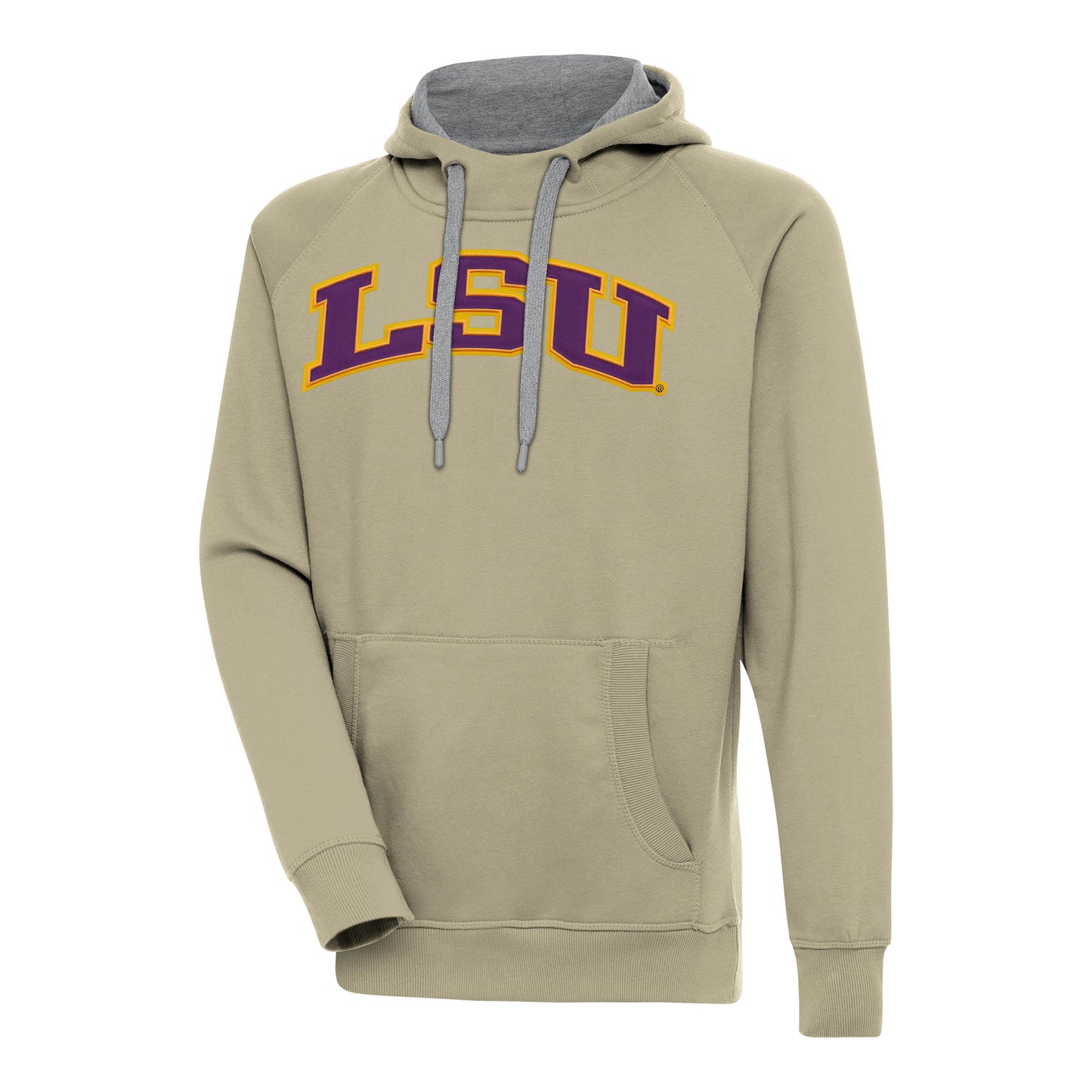 Men's Antigua Khaki LSU Tigers Victory Pullover Hoodie