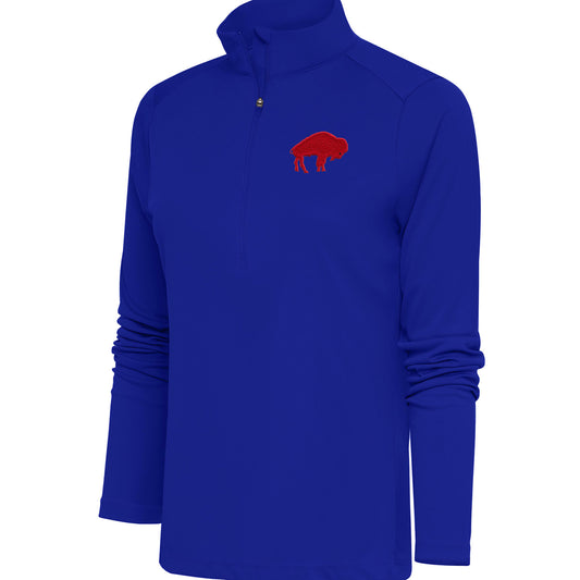 Women's Antigua Royal Buffalo Bills Throwback Logo Tribute Half-Zip Pullover Top