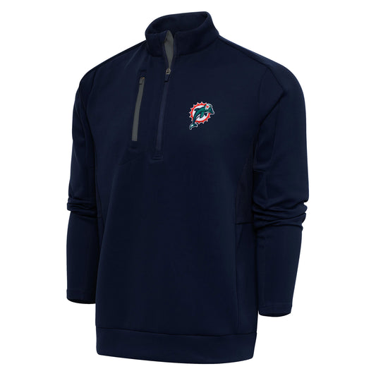 Men's Antigua Navy Miami Dolphins Throwback Logo Generation Quarter-Zip Pullover Top