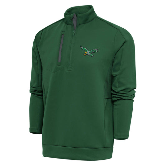 Men's Antigua Hunter Green Philadelphia Eagles Throwback Logo Generation Quarter-Zip Pullover Top