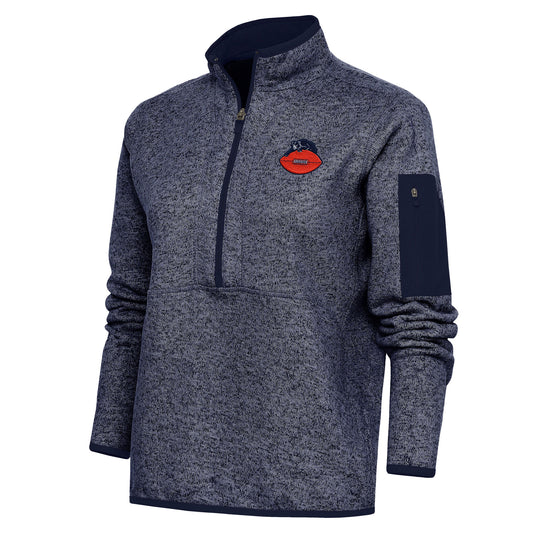 Women's Antigua Heather Navy Chicago Bears Throwback Logo Fortune Half-Zip Pullover Jacket