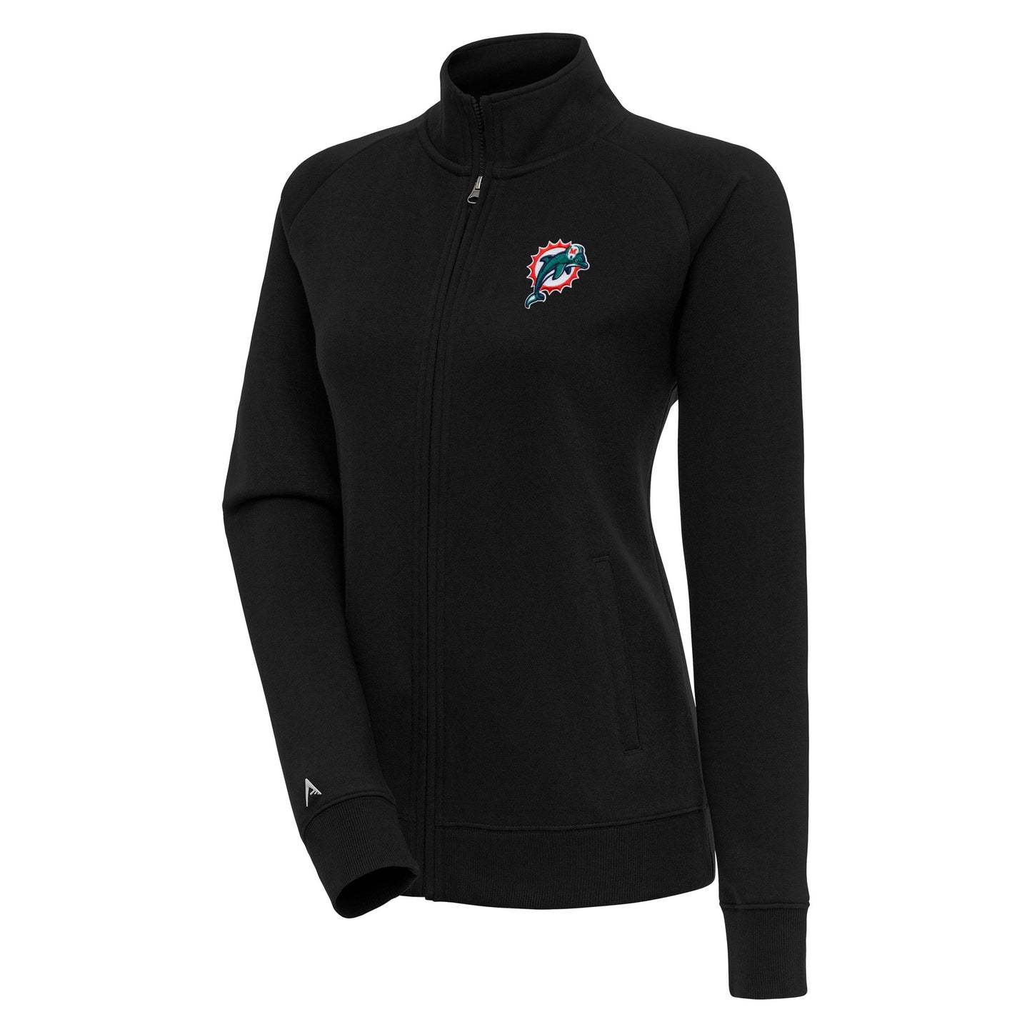 Women's Antigua Black Miami Dolphins Throwback Logo Victory Full-Zip Jacket