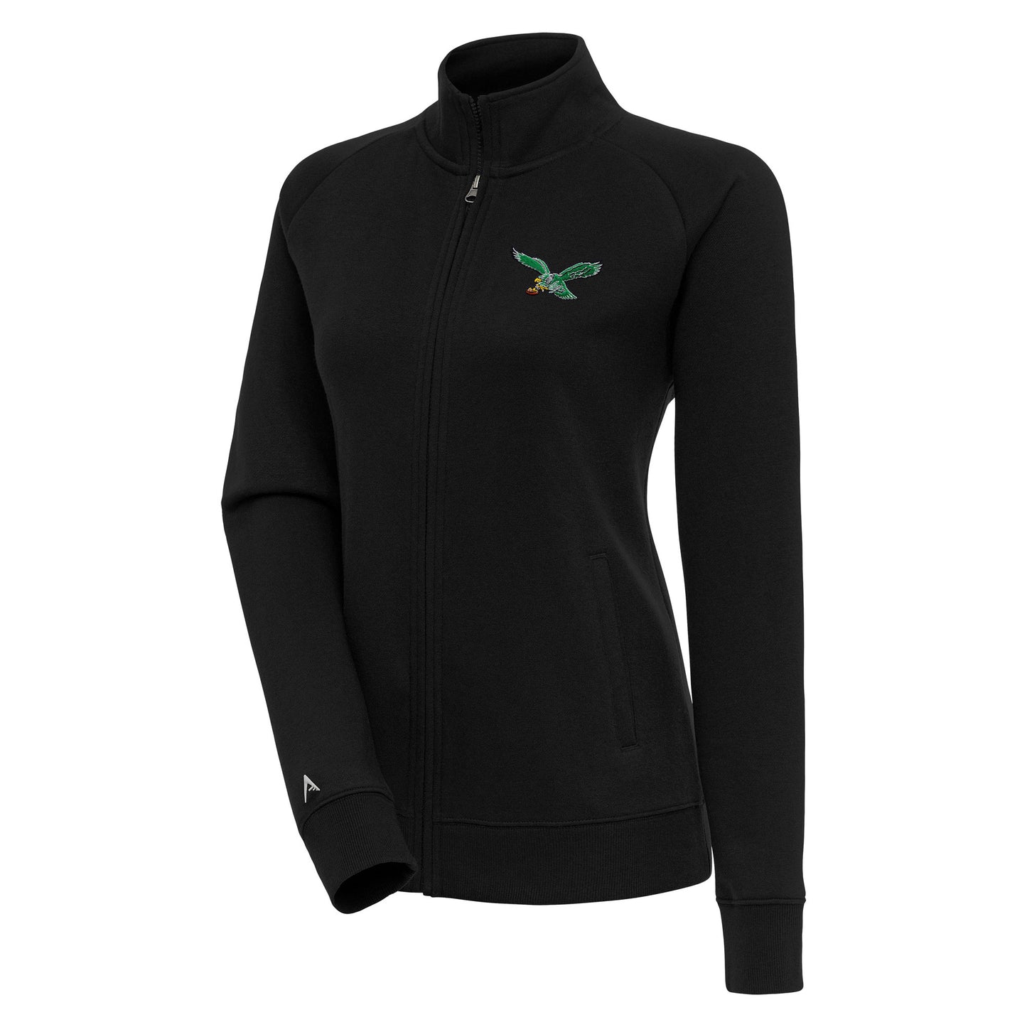 Women's Antigua Black Philadelphia Eagles Throwback Logo Victory Full-Zip Jacket