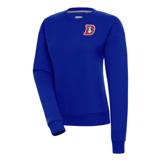 Women's Antigua Royal Denver Broncos Throwback Logo Victory Pullover Sweatshirt