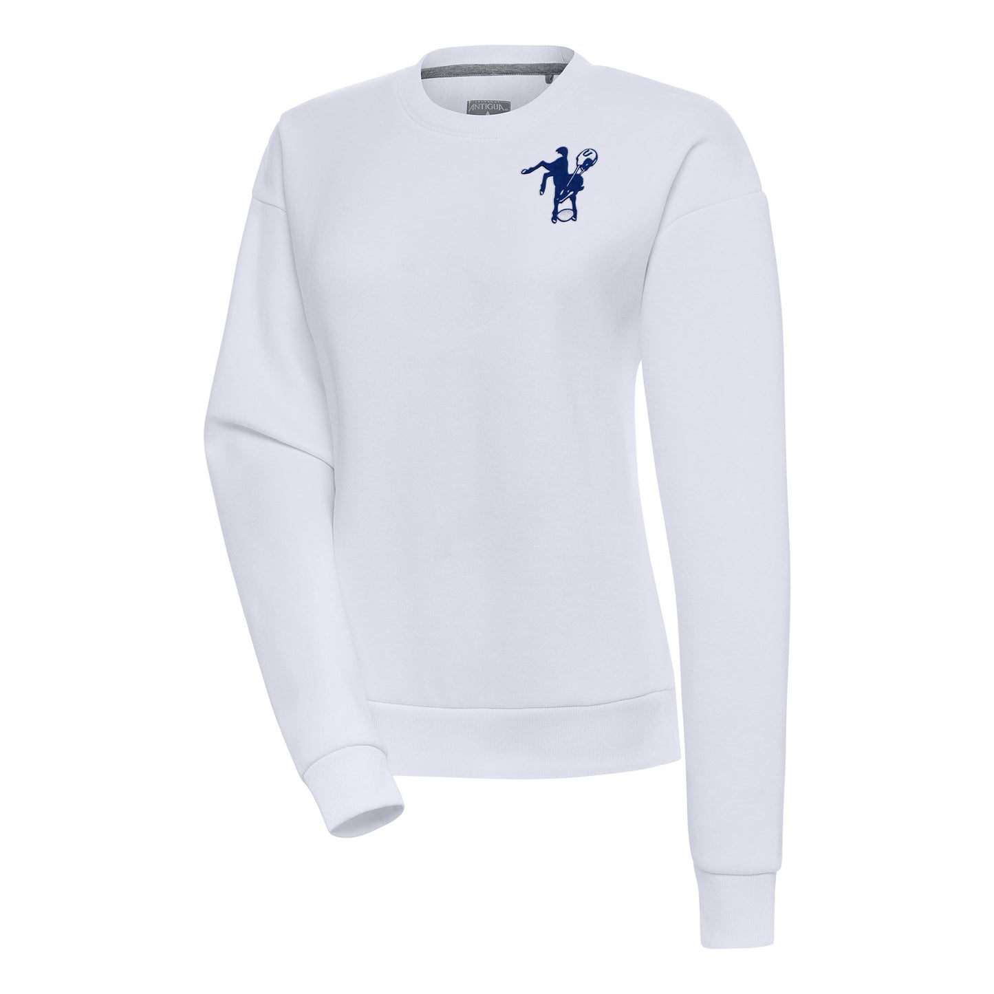 Women's Antigua White Indianapolis Colts Throwback Logo Victory Pullover Sweatshirt