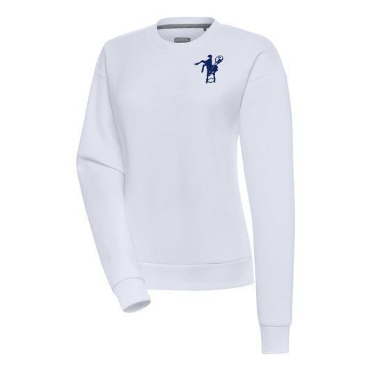 Women's Antigua White Indianapolis Colts Throwback Logo Victory Pullover Sweatshirt