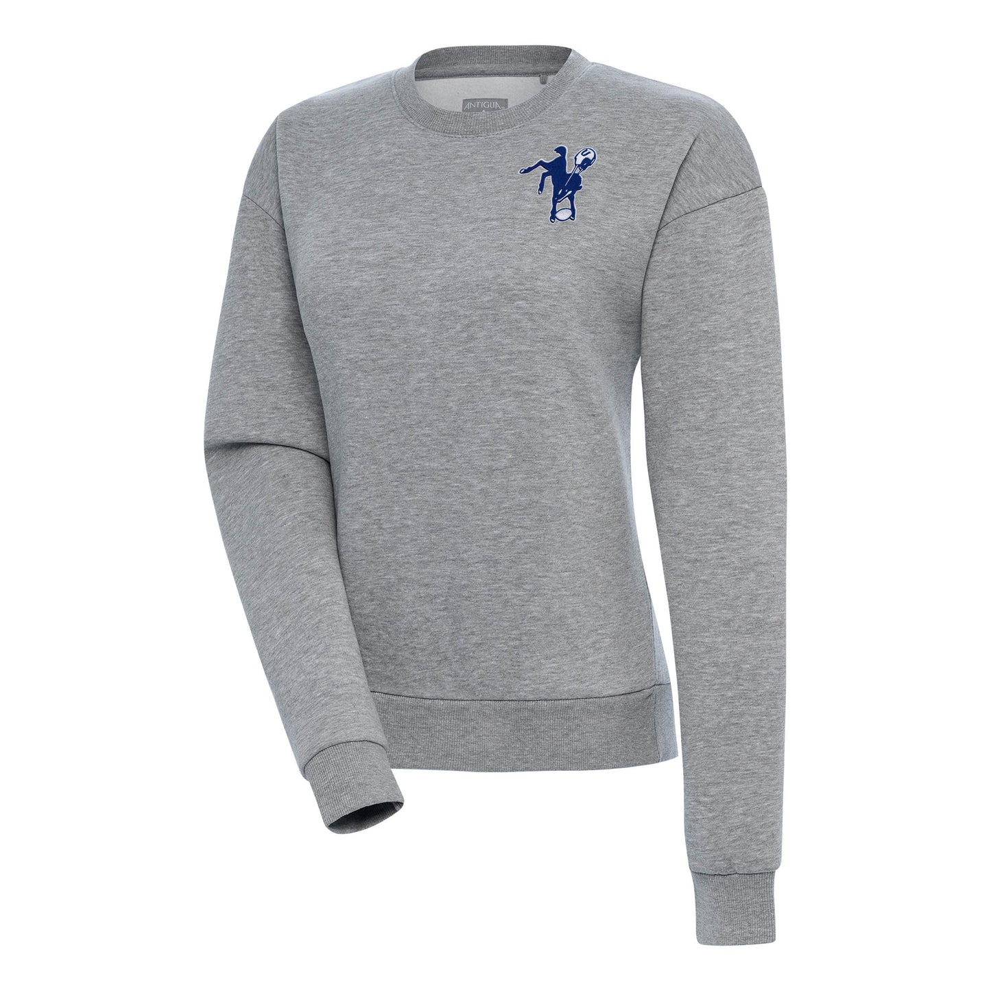 Women's Antigua Heather Gray Indianapolis Colts Throwback Logo Victory Pullover Sweatshirt