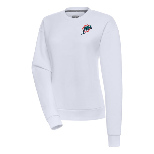 Women's Antigua White Miami Dolphins Throwback Logo Victory Pullover Sweatshirt