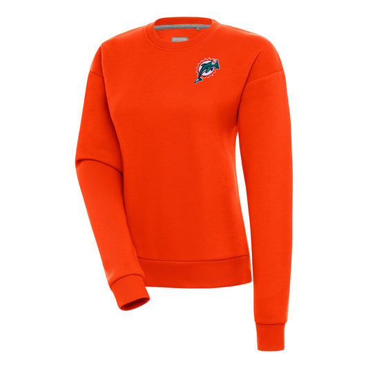 Women's Antigua Orange Miami Dolphins Throwback Logo Victory Pullover Sweatshirt