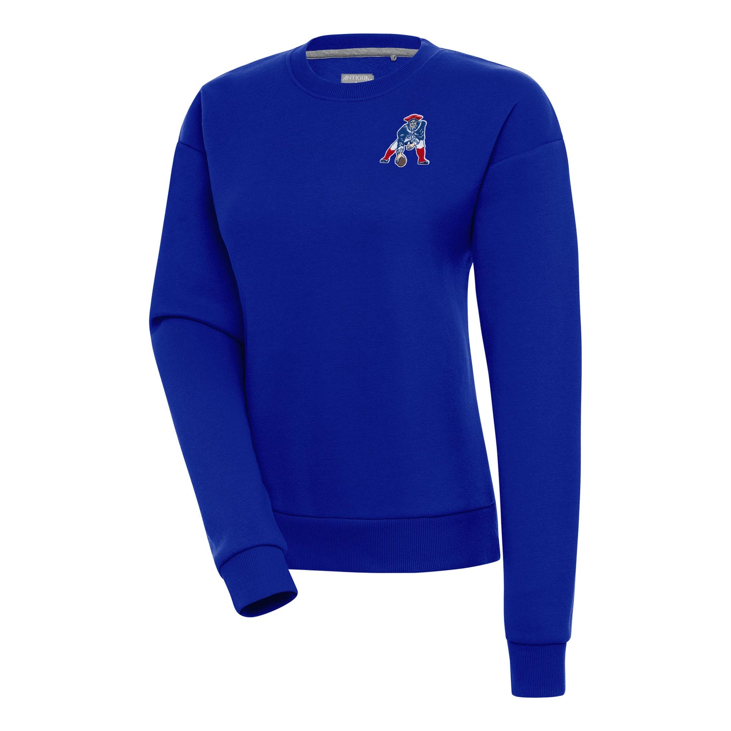 Women's Antigua Royal New England Patriots Throwback Logo Victory Pullover Sweatshirt