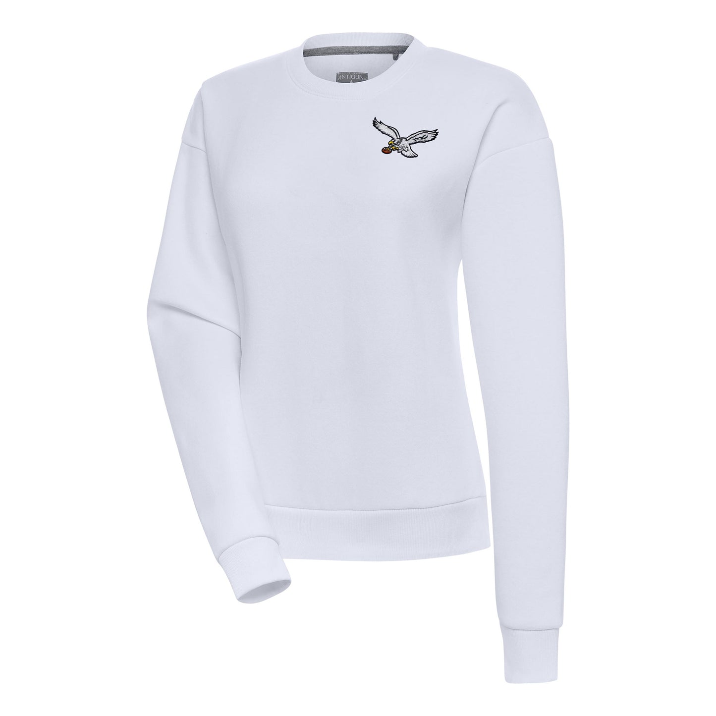 Women's Antigua White Philadelphia Eagles Throwback Logo Victory Pullover Sweatshirt