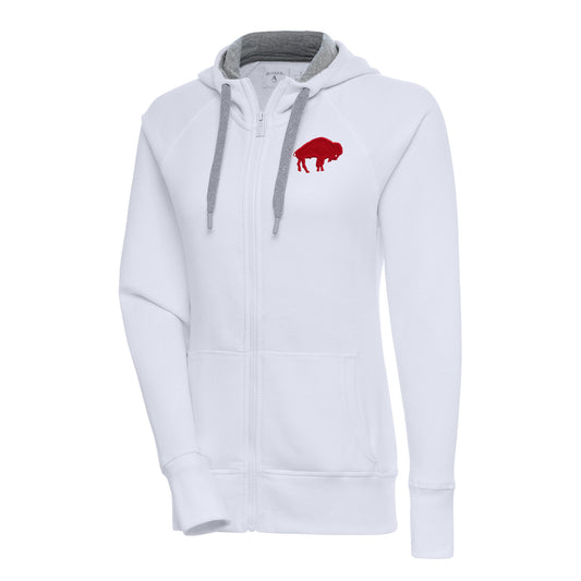 Women's Antigua White Buffalo Bills Throwback Logo Victory Full-Zip Hoodie