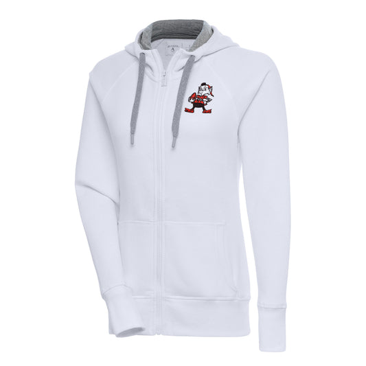 Women's Antigua White Cleveland Browns Throwback Logo Victory Full-Zip Hoodie